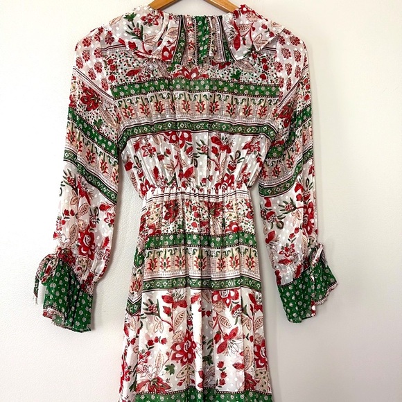 ZARA Ruffle Frills Floral Print Dress V-neck Midi Size S Green Blogger Favorite - Picture 13 of 16